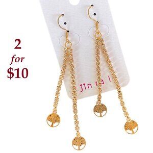 Tree of Life Dangling Gold Plated Earrings with Rhinestones by Jin na la
